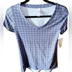 Lularoe XXS Denim blue‎ V neck Christy T. Geometric print. NWT. Great with denim